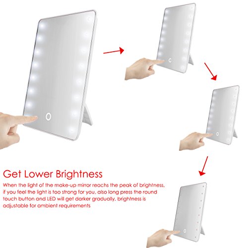 Faltbare LED beleuchteter Kosmetikspiegel mit Licht, SOONHUA Smart Touch Hinterbauständer 16LED beleuchteter Kosmetikspiegel Make-up kosmetische Aufsatz- Cordless Tabellen-Spiegel Einstellbare Helligkeit (White) - 6