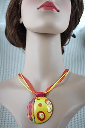Handmade Red, Orange And Yellow Polymer Clay Pendant Necklace Unique Gift 17" Organza Cord Necklace
