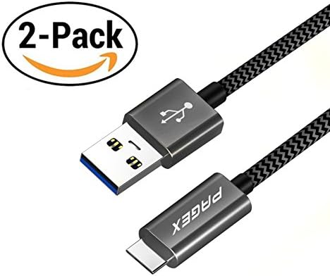 PAGEX USB Type C 3.0 Nylon Braided Fast Charging Cable (Space Gray, 6.6 ft 2 pack) for S8 Plus, Note 8,Nexus 5X, 6P, Moto Z, Nintendo Switch, GoPro5 Samsung Galaxy S8,and LG V30, V20, Google Pixel,S8+
