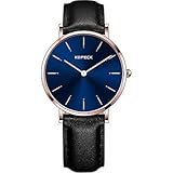 Ganz neu und hochwertig. XKC-watches Herrenuhren, Kopeck Damen Kleideruhr Armbanduhr Japanisch Japanischer Quartz Echtes Leder Schwarz/Braun/Schokolade 30 m Wasserdicht Analog Damas Retro Mehrfarbig - Schwarz Kaffee Brau
