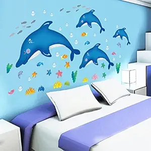 Jaamso Royals Vinyl Glow in Dark Dolphin Kid Room Home Decor Wall Sticker (70 cm X 50 cm)