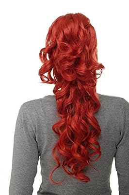 WIG ME UP ® - Postiche natte queue de cheval boucles volumineuses très longues 60 cm mini-pince-papillon + peigne + élastique mélange de rouge WK08-137