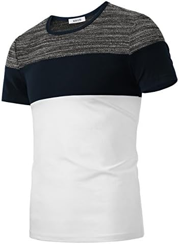 KAIUSI Color Block Tops, Men's Short Sleeve Casual Crew Neck Contrast T-Shirt Top Small White