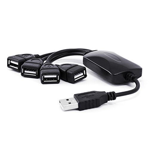 Flexible USB 2.0 Hub 4 Port | Neues Modell | Verteiler Kabel USB 4 fach | Plug & Play | Notebook-Laptop / PC-Mac | schwarz