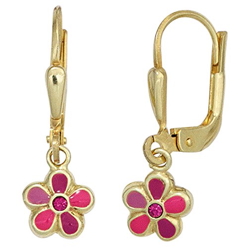 Dreambase Kinder und Jugendliche-Ohrschmuck Kinder“Blume“ Höhe ca. 20,4 mm 8 Karat (333) Gelbgold Glas