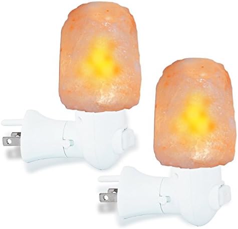 Pack of 2 Salt Lamp, Himalayan Natural Crystal - Hand Carved with 7 Watt Night Light Bulb and Rock Wall Light Plug - ETL Certified for Air Purifying, Bedroom Lighting