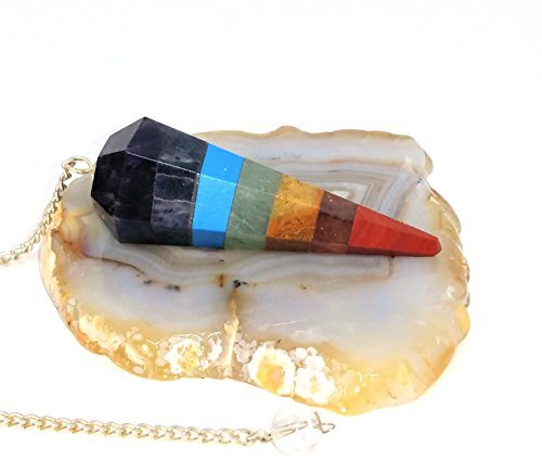 Chakra Crystal Healing Pendulum Kit/Includes 1 Chakra Pendulum and 1 Agate Slice Pendulum Stand/Healing Stone Dowsing Divination Set