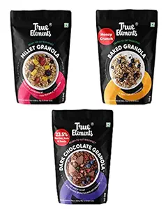 True Elements Granola for Breakfast Combo (Pack of 3) - Millet Granola 140g, Baked Granola 140g, Dark Chocolate Granola 140g