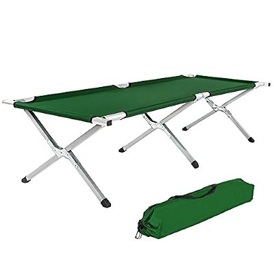 TecTake Lit de camp pliable XL alu 150kg lit d'ami camping jardin pliant + poche VERT