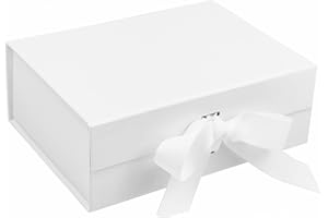 STRBOXONG White Magnetic Gift Boxes with Lids, 265x190x80 mm Large Gift Boxes for Presents, Luxury Sturdy Foldable Cardboard Box with Ribbon, Magnetic Closure (Pack of 1)