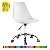 Decopresto 1 x Chaise Bureau Inspiration Tulipe Pieds roulettes INOX Chrome Siège Coussin: Blanc DP-DSO-WH-1