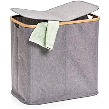 Möve Bamboo Wäschekorb 40 x 35,5 x 60 cm aus Bambus mit Canvas, Grey