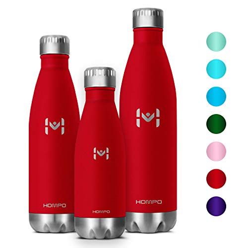 Preisvergleich Produktbild HOMPO Trinkflasche Edelstahl Vakuum Isolierte Wasserflasche 17oz / 500ml, Bpa Frei Thermosflasche, Auslaufsicher Isolierflasche für Kinder, Schule, Sport, Fahrrad, Fitness, Gym, Outdoor(Rot)