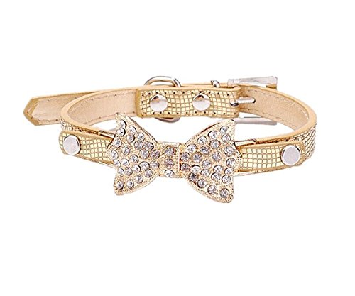 ANKKO-Beautiful-Crystal-Diamond-Bow-Crocodile-Pet-Collar-Dog-Chain-For-Small-Medium-Cats-Or-Dogs-Size-S-Gold