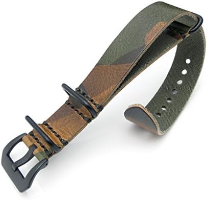 20mm Woodland Camouflage Leather ZULU Watch Strap, PVD Black Buckle, MiLTAT Grezzo SQ