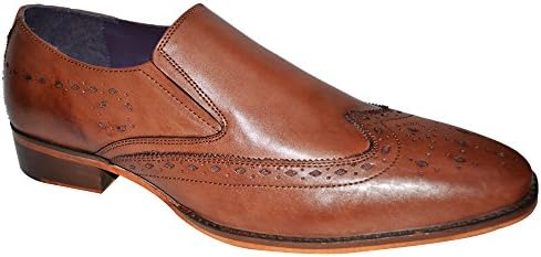 Gucinari Mens 100% Leather Formal Brogue Business Slip On Shoes (7 UK / 41 EU, Tan)