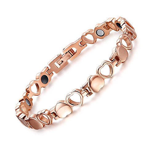 JFUME Armband Rosegold Damen Liebe Herz Edelstahl Magnetisch Armbänd aus Roségold 19cm