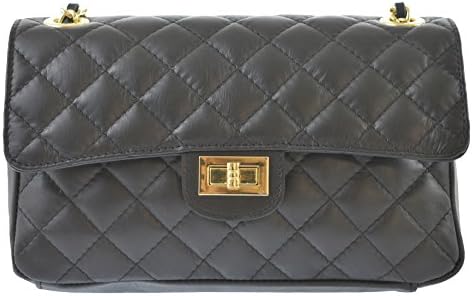 CTM Woman's elegant cross-body bag in genuine quilted leather made in Italy D6078 - 27x17x9 Cm