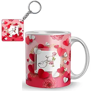 KivStar Love Frame A Alphabet (Letter)Printed Mug + Keychain,Gift for Love,Birthday ,Wife, Husband, Girlfriend Boyfriend,Kids,Brother,Sister on Birthday Love Valentines Day and Anniversary.