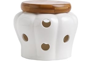 YAWDIL Tarro de Cerámica Blanca para Almacenamiento de Ajos y Jengibre con Tapa - Exquisito Diseño Hueco - Vela para el Hogar