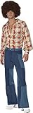 Smiffys, Herren 70er Retro Kostüm, Hemd und Patchwork Denim Hose, Größe: L, 22277