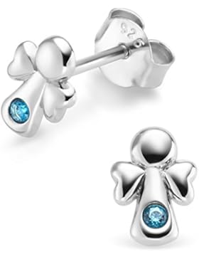 Silvinity 925 Silber Ohrstecker Engel türkis - Kinder Ohrringe Schutzengel Zirkonia Steine 8x5mm + Box #SV-190-T