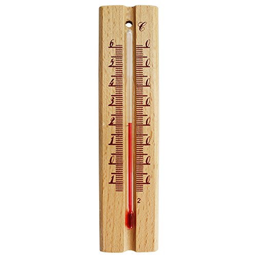 COM-FOUR® 4x Holz-Thermometer, klassisches Thermometer aus Buchenholz, -14°C bis +61°C, 14cm - 2