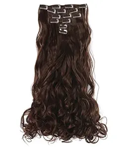 Fully Synthetic Hair Extensions For Girls And Women To Give Instant Hair Volume Look Like Real Hair Extension Dark Brown Curly (Free hair styling Tool kit)