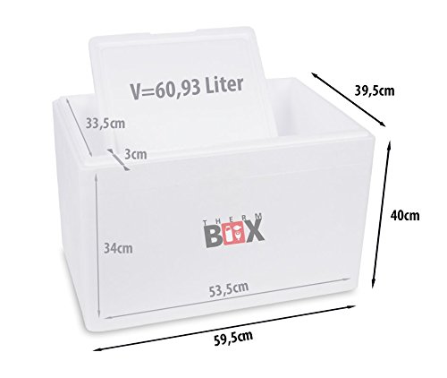 Styroporboxen in verschiedenen größen. 2 bis 88 Liter L-XXL Isolierbox Thermobox Kühlbox Warmhaltebox Weiß und Schwarz in Profiqualität, Art der Box:XXL 60.93L 59.5×39.5×40.0cm d=3.0cm - 4