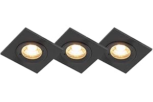Qazqa - Set of 3 Bathroom downlights Black IP44 - Xena Square- - Modern - Suitable for LED GU10 | 3 Way Light - Stainless Steel Outdoor spotway Light - Suitable for Living Room I Kitchen I