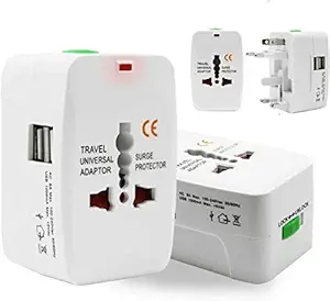 AMBRAY Mart Worldwide Travel Adapter with Build in Dual USB Charger Ports with 125V 6A, 250V Protected Electrical Plug (White)