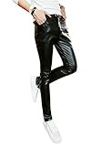 JKQA Jeans de hombres metalico brillante (2XL, Black)