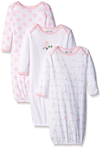 Luvable Friends Baby Girls' "Bird on a Branch" 3-Pack Gowns - pink/white, 0 - 6 months