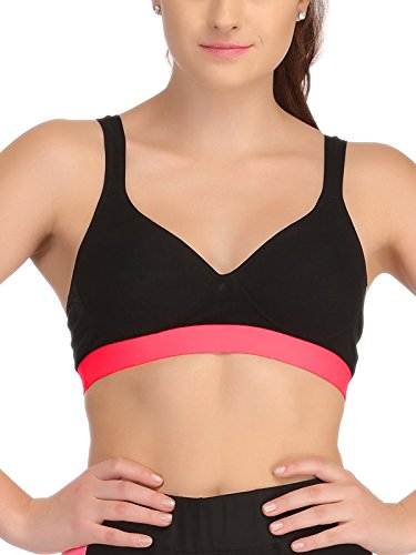 Clovia Cotton Padded Sports Bra In Black With Flourescent Orange Broad Elastic RS.349 (56.00% Off) - Amazon