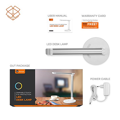 TaoTronics 12W Schreibtischlampe LED Tischleuchte 5 Farb- und 7 Helligkeitsstufen dimmbar Touchfeldbedienung USB-Anschluss für Aufladung des Smartphones Weiß - 7