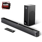 Barre de son avec Subwoofer, ABOX Barre de son pour TV 34 Pouces 120W 2.1 Canal Haut-Parleur, Wireless & Wired Bluetooth 4.2 Soundbar, Son Surround Home Cinéma, Commande Tactile et à Distance