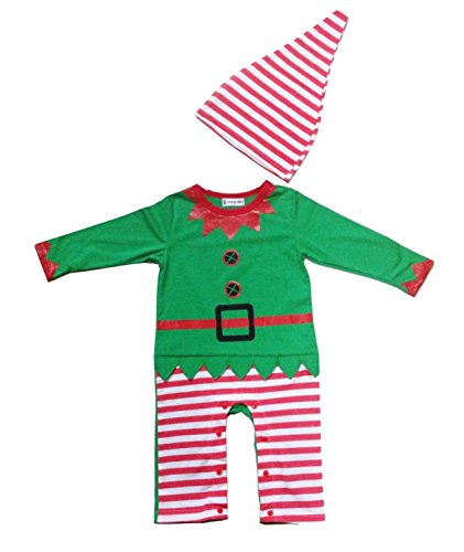 Swaroser Santa's Lil' Elf Costume Unisex-Baby Christmas suits leotard Santa hat Jumpsuit climbing clothes Rompers Pant sets (medium 9-14 Month)