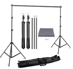 YUGAM Photography Professional Backdrop Stand Kit Background Kit Foldable with Bag and lekera Curtain Cloth (with Stand KIT, Grey)