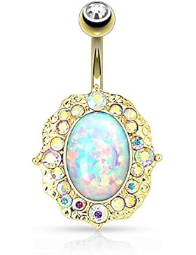 beyoutifulthings Bauch-nabelpiercing Vintage OPAL Stab-dicke 1,6mm Stab-länge 10mm Nabel Piercing Schmuck Edelstahl...