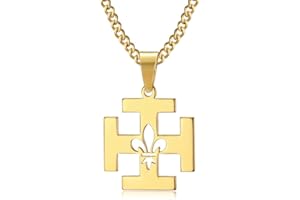 BOBIJOO Jewelry - Pendentif Collier Scout France Croix Potencée Fleur de Lys Acier INOX 316L Or Doré Plaqué Scoutisme