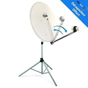 Kit Camping Car Parabole Satellite 60cm Acier Blanche + Bras Repliable + LNB Single + Trépied