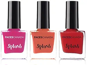 Faces Canada Splash Nail Enamel, Pink Flemenco 21, 8 ml and Faces Canada Glossy Splash Nail Enamel 8 ml, Coral Island 62, 1 count and Faces Glossy Splash Nail Enamel, Hot Paprika 63, 8 ml