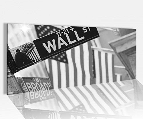 Acrylglasbild 100x40cm schwarz weiss Wall Street USA Flagge New York Acrylbild Glasbild Acrylglas Acrylglasbilder 14A2078, Acrylglas Größe1:100cmx40cm