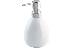 ‎WENKO Wenko Dozownik mydła Polaris, dozownik mydła do wielokrotnego napełniania do mydła w płynie i balsamu z wysokiej jakości ceramiki, 9,5 x 16,5 x 9 cm, pojemność 390 ml, biały