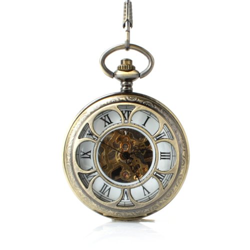 UNIQUEBELLA Retro Handaufzug mechanische Taschenuhr Skelett Uhr Antike Taschenuhr bronze #23