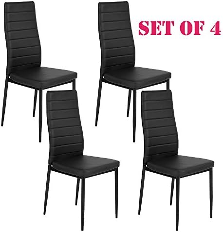 NavyBlue Furniture | Set of 4 FAUX Leather Dining Chairs Modern Stylish with Metal Legs