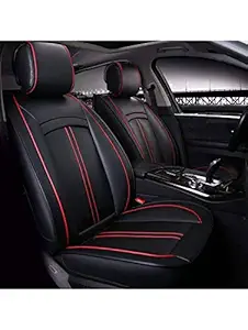 Hi Art Leatherette Custom Fit Front and Rear Car Seat Covers Compatible with Toyota Etios Cross, Black_Red