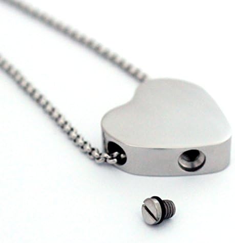 Zahara Memorial Urn Necklace (20 Inches) with Velvet Pouch &amp; Fill Kit | Plain Heart Pendant and Chain (Nickel Free)
