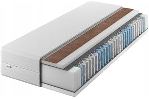 IZER Materac 70 x 200 24 cm, rdzeń ze sprężyn kieszeniowych, stopień twardości H3, H4, 7-strefowy, łóżko materace 2 w 1, z włókna kokosowego, materac zwijany, komfortowa pianka