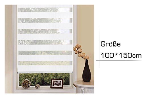 SHINY HOME® Fensterrollo Duo-Rollo Sonnenschutzrollo 100*150CM Weiß Doppelrollo Klemmfix inkl Klemmträger für Fenster, Tür Verdunklungsrollo - 3